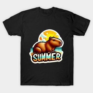 Cute summer capybara on the beach T-Shirt